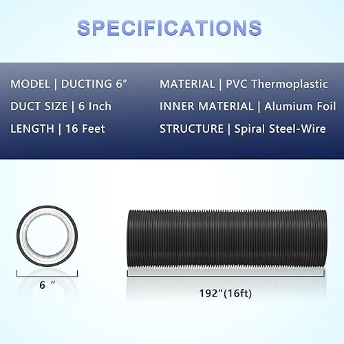 Miniatura 9 de Conducto de aluminio flexible de 6 pulgadas, manguera de ventilación de secadora de 4 capas de protección para calefacción, ventilación y escape, 2
