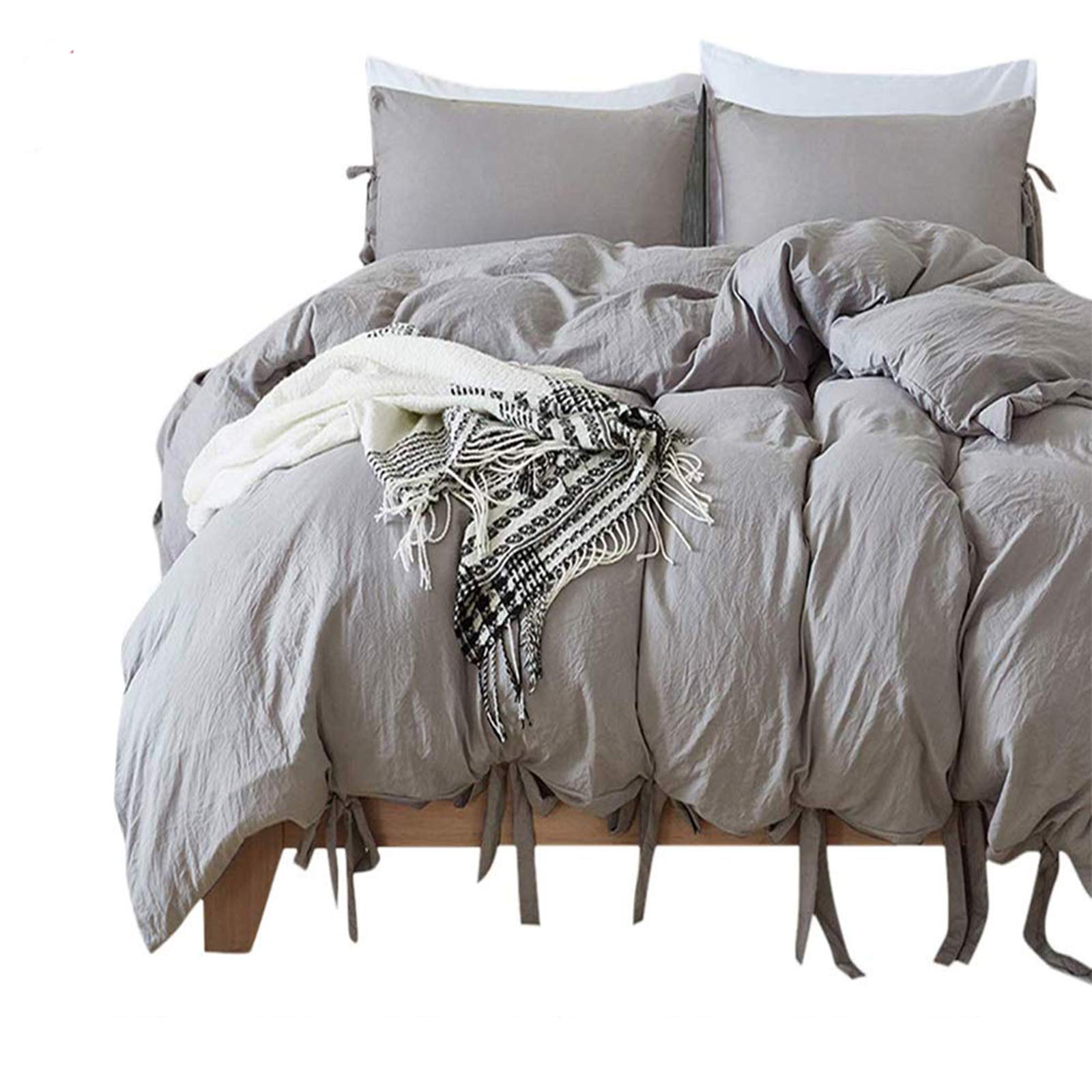 DuShow Duvet Cover Set King Gray Comforter Cover Set Washed Cotton Duvet Cover(104"x90") Ultra Soft 3 Pieces Bedding Set