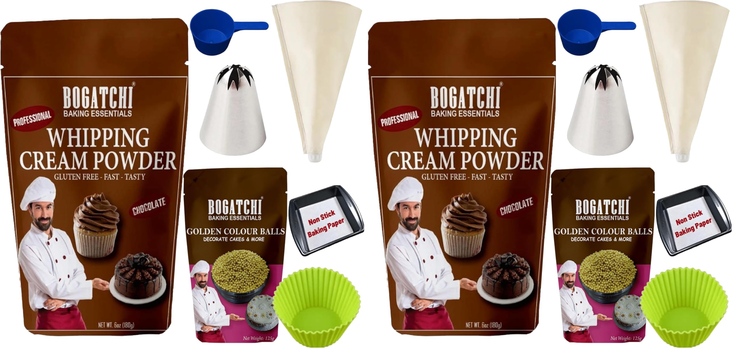 BOGATCHI Chocolate Whipping Cream Powder & Golden Color Balls Kit | Ideal for Cake Decoration, Desserts & Baking – 200 gm (Pack of 2)-image-45