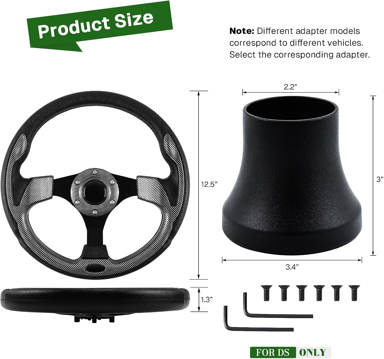 Golf Cart Accessories Steering Wheel D-bottom and Golf Adapter for Club Car PRECEDENT Golf Carts Adapter Skid-(5156black gray)
