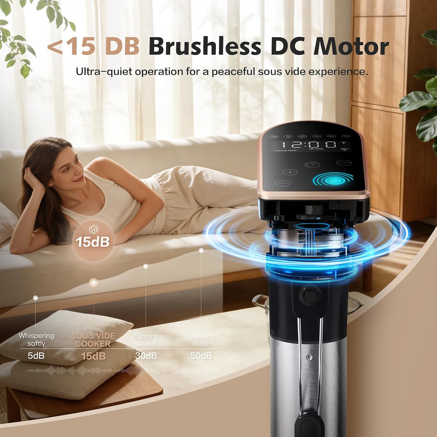 Sous Vide Precision Cooker 1300W, IPX7 Fully Waterproof Sous Vide Machines, Quiet Immersion Circulator with Brushless Motor, 6 One-Touch Presets, Effortless Gourmet Dishes