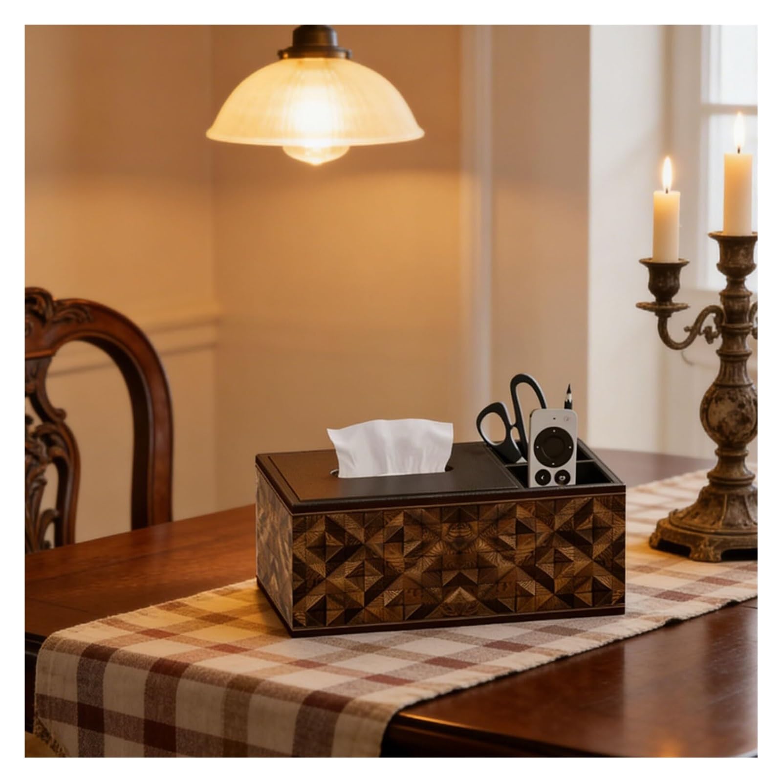 Kosmetiktuch-Spenderbox Amerikanischer Taschentuchbox-Halter, Wohnzimmer-Nachttisch aus Holz und Leder Must-Haves für die Wohnung(Single Grid)