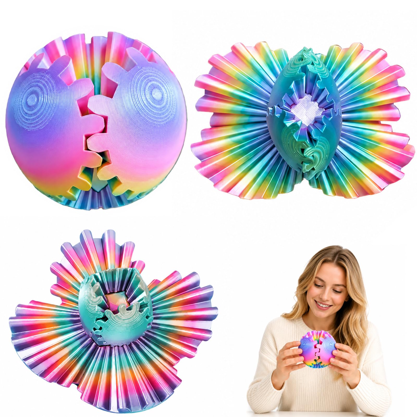 3D Printed Gear Ball Desk Accessory, Multi-Colour Rotating Mechanism