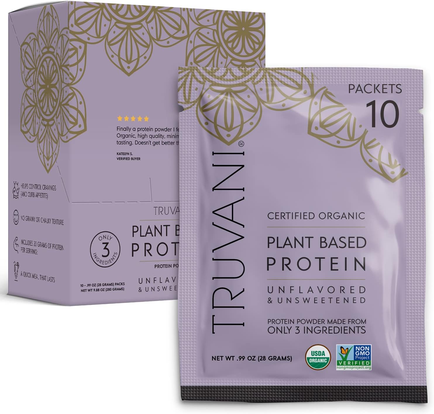 Truvani Vegan Pea Protein Powder Unflavored 20g Organic