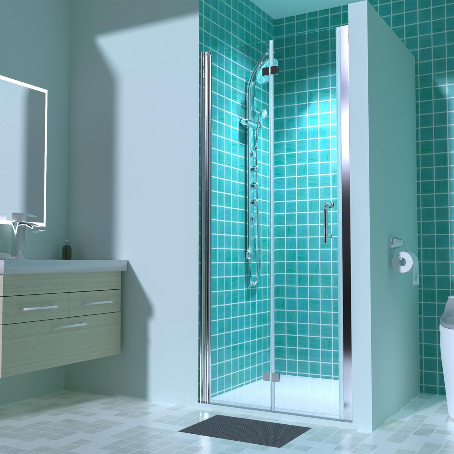 ExBrite 3233.5 in.W x 72 in.H Bifold Frameless Glass Shower Door,1/4