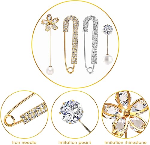Miniatura 5 de Yolev - Broche de perlas de imitación de 17 piezas, broches para suéter y chal artificiales para mujeres y niñas, accesorios de decoración, broches