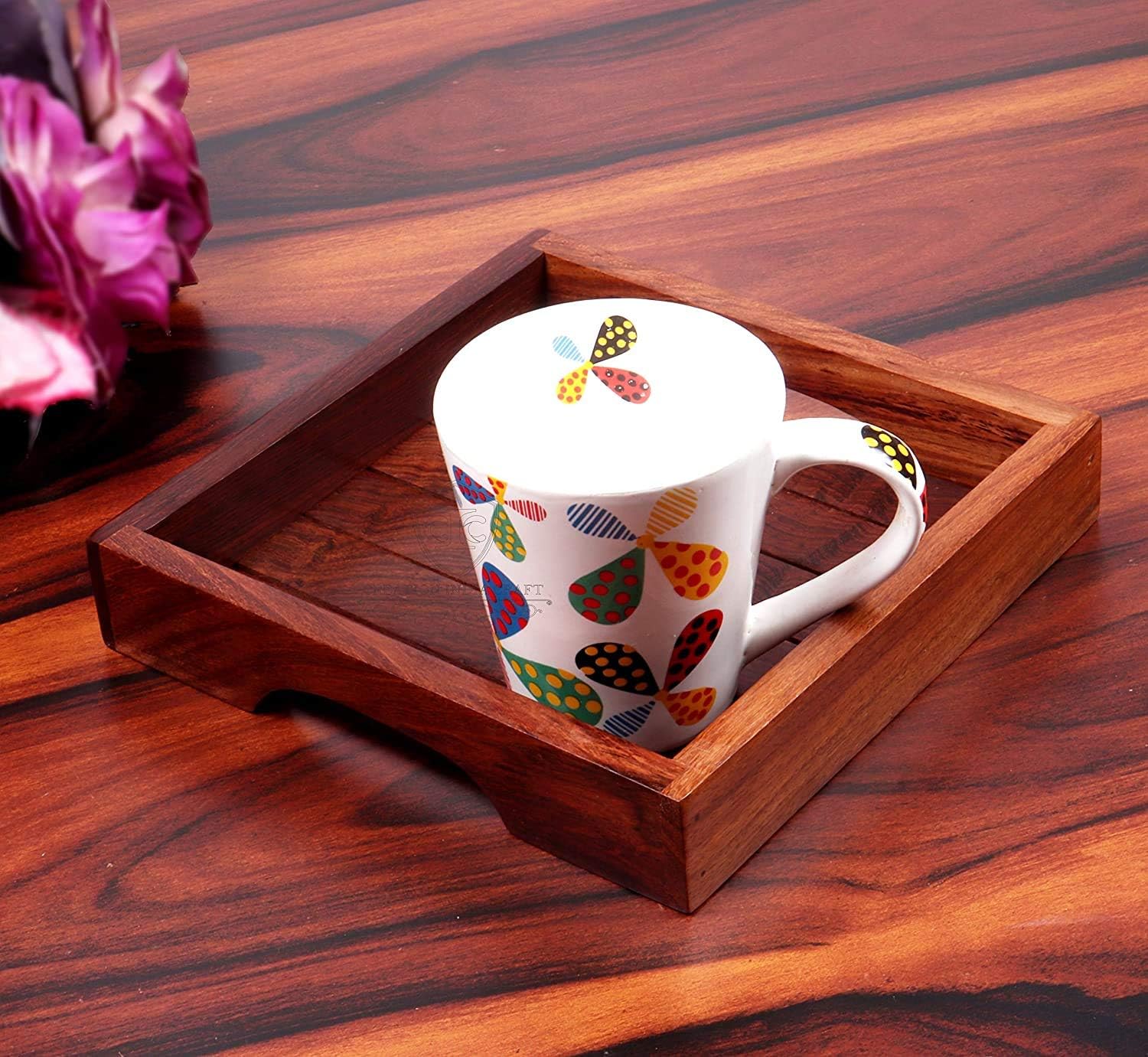 Sponsored Ad - Sheesham Wood Serving Trays for Dining Table Square Shape Tray for Breakfast Coffee Serving Tray Table Decor, Gifts, Pack of 1