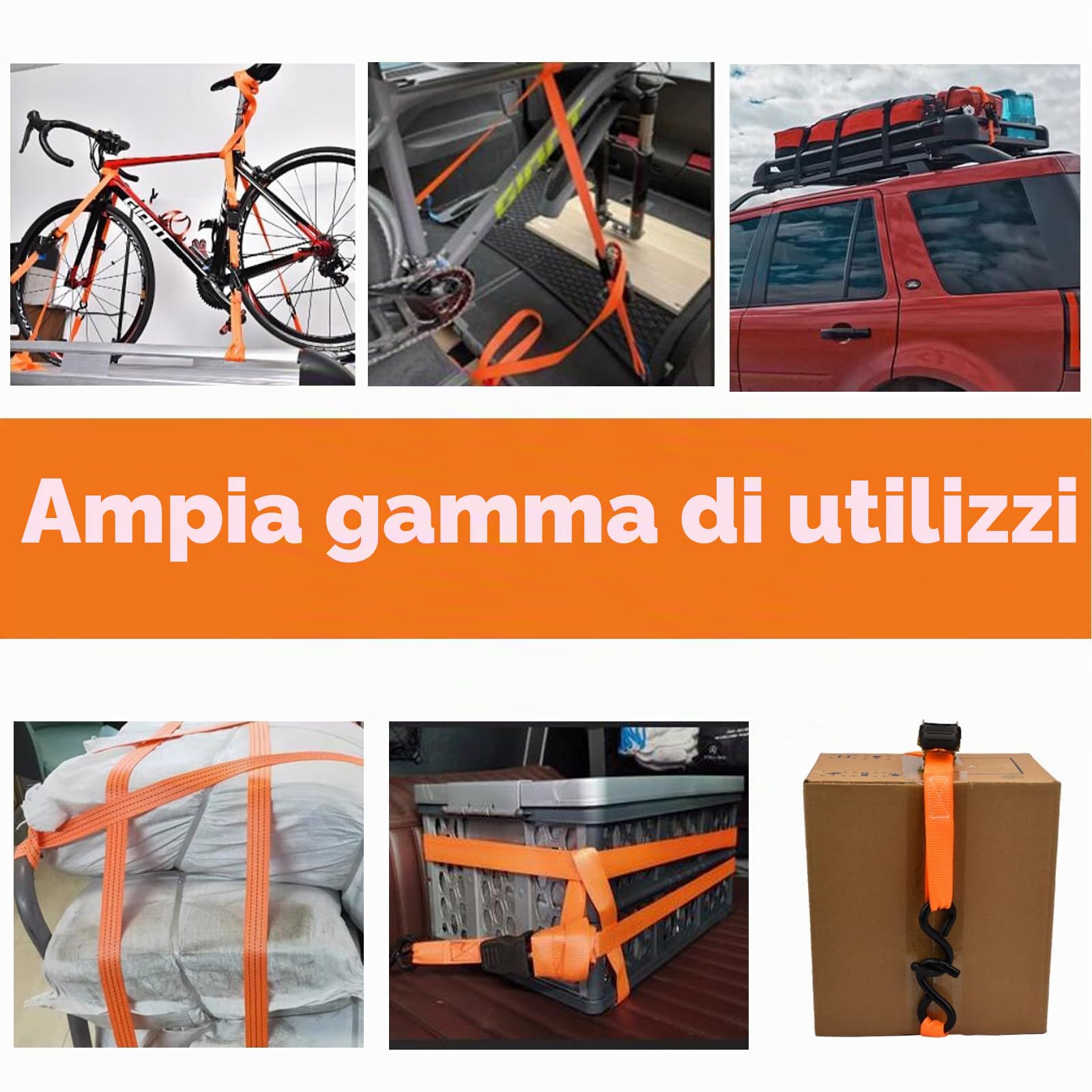 4 x 800 kg Cinghie di Fissaggio a Cricchetto - Cinghia Di Tensione con Gancio a S Rivestito,Lunghezza 5m, Larghezza 25 mm, Fasce a Cricchetto Per il Trasporto di Merci Stazionarie
