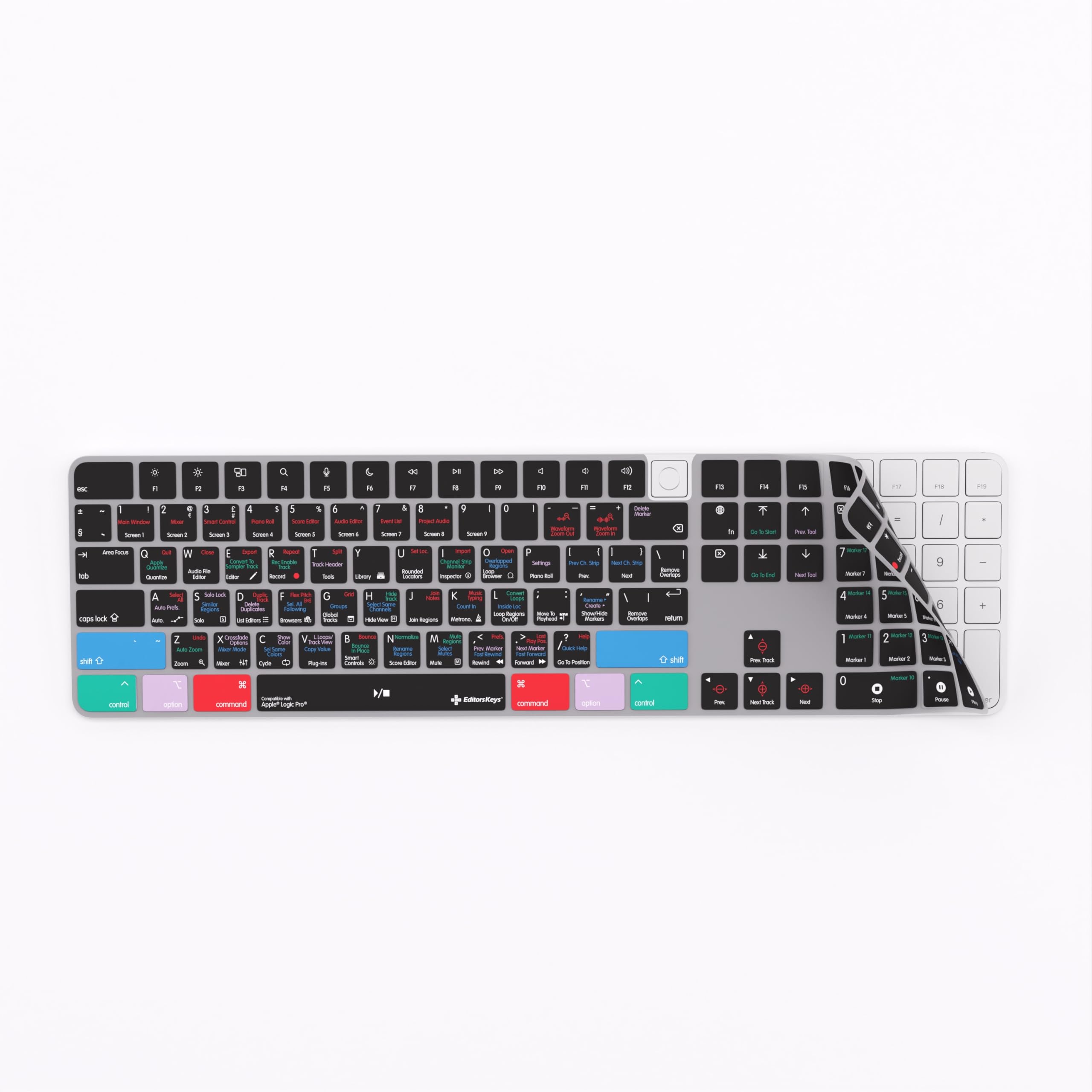 Editors Keys Logic Pro Tastaturabdeckung, kompatibel mit Apple Magic Numeric Keyboard, Silikon-Schutzhülle mit Logic Pro Shortcuts, passend für TouchID und Non-TouchID Modelle
