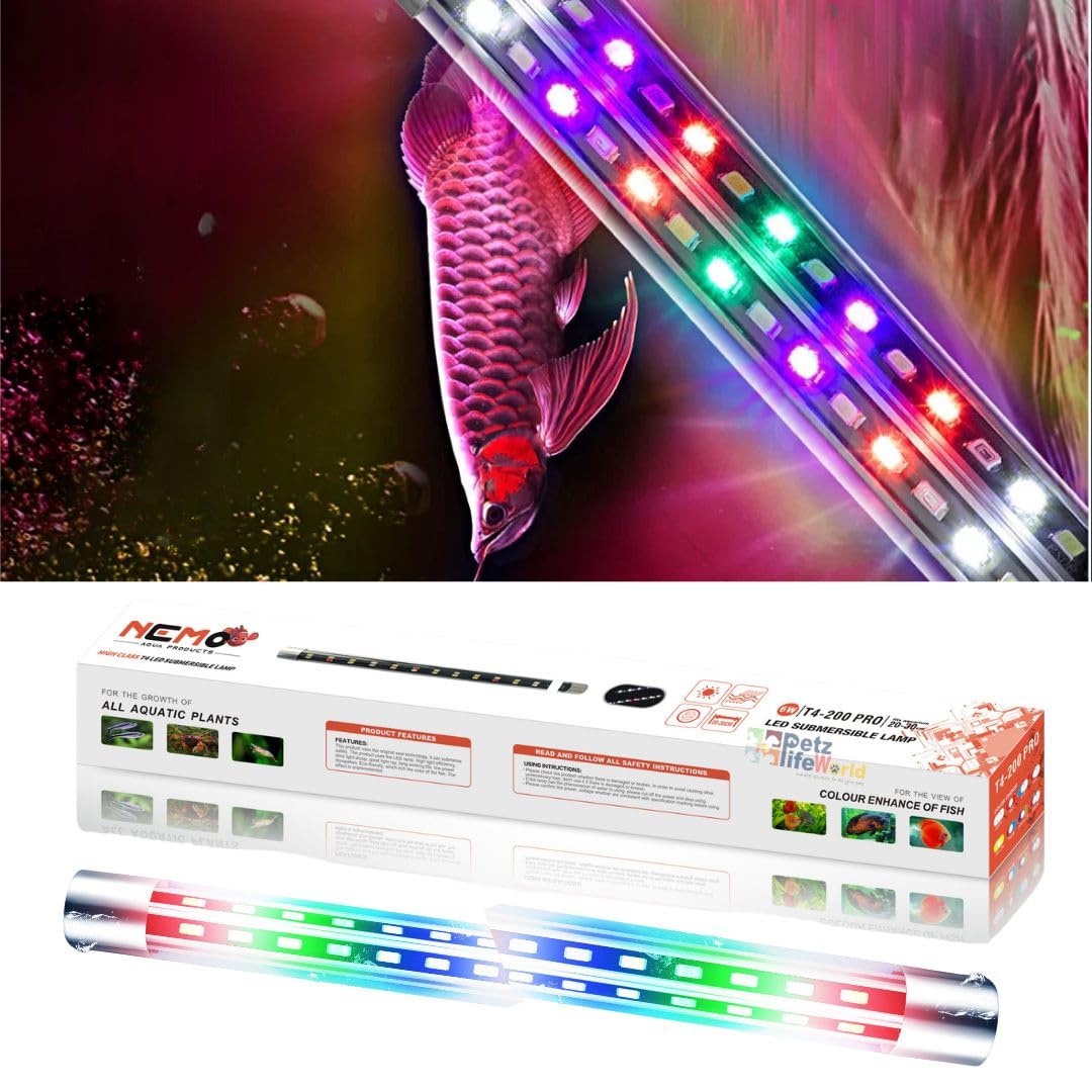 VAYINATO Nemo Submersible Colour Changing Double Row LED Light for Aquarium Fish Tank (T4-300 Pro) Suits 1.5~2.5 Feet Tank | WRGB | 3 Mode | Water Proof (Aluminium Bracket) (B0D35R9YRK) Amazon Price History, Amazon Price Tracker
