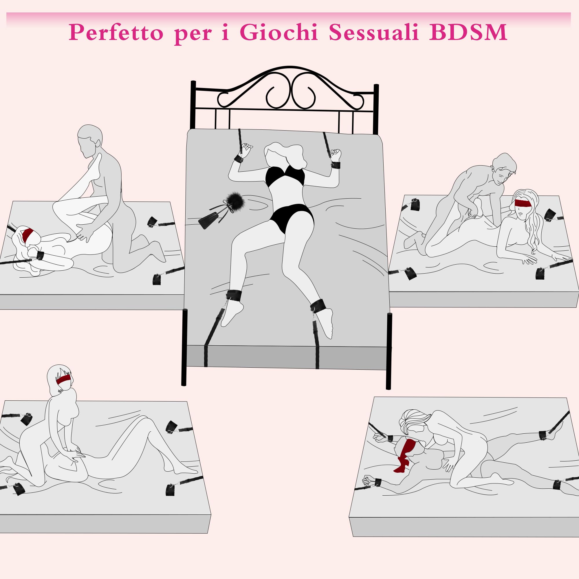 Manette per Coppia Letto Manettes Giochi Erotici Erotiici per Coppie Sexytoysys Donna Coppia Giochi Sessuali Hot per Coppia 6 Kit (Nero)