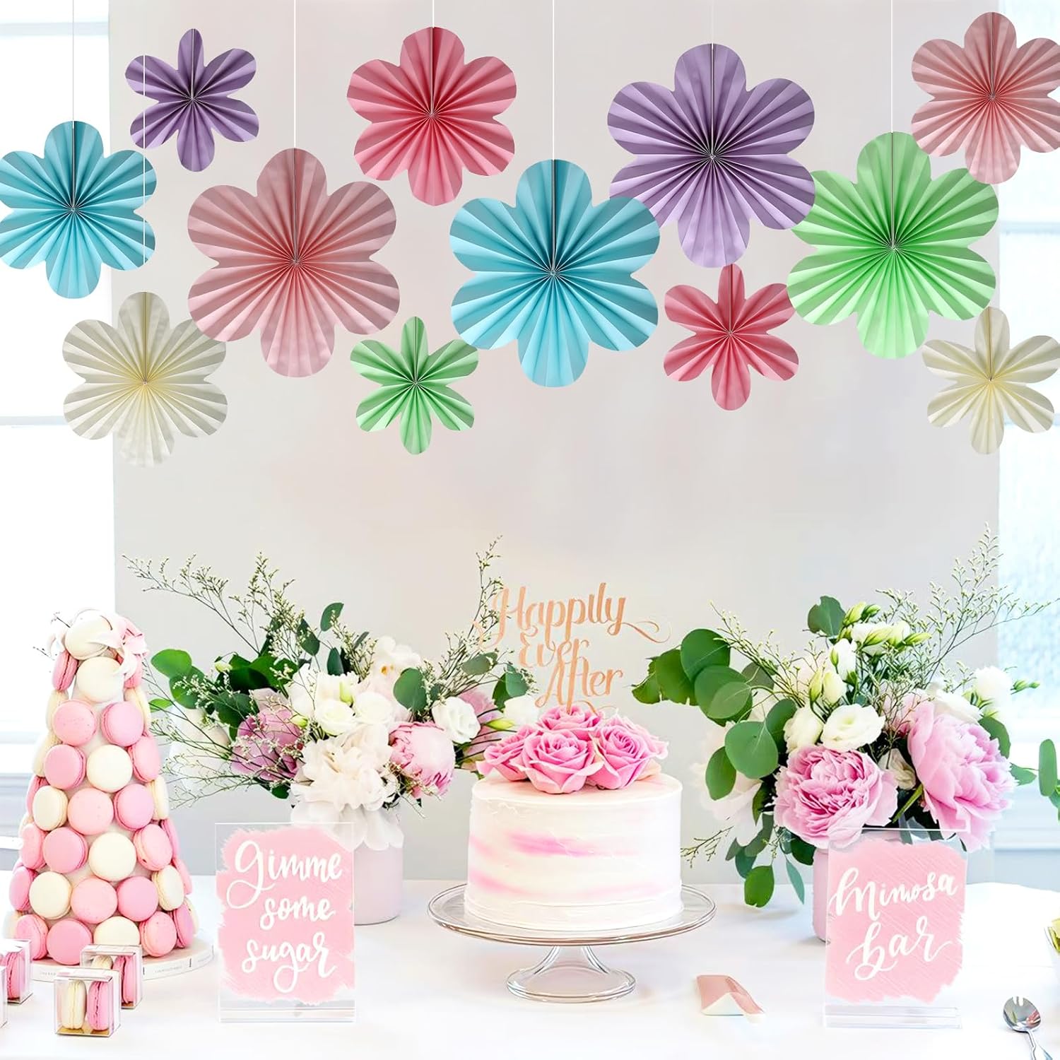 BestoFun 12 PCS Paper Flowers Fans Pastel Party Decorations Paper Flowers Decorations for Wall Girl Groovy Birthday Baby Shower Wedding Bachelorette Room Hanging Décor image 4