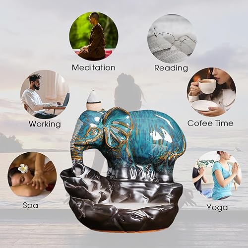 Miniatura 5 de Simcat Quemador de incienso de reflujo, soporte de incienso en cascada con 20 conos de incienso de reflujo y 30 varillas de incienso, 1 alfombra, 1