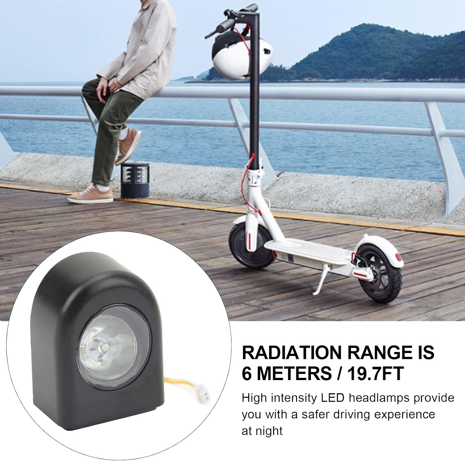 Electric Scooter LED Headlight Long Irradiation Range Replacement Part Electric Scooter Front Light Spotlight Warning for Outdoor Cycling