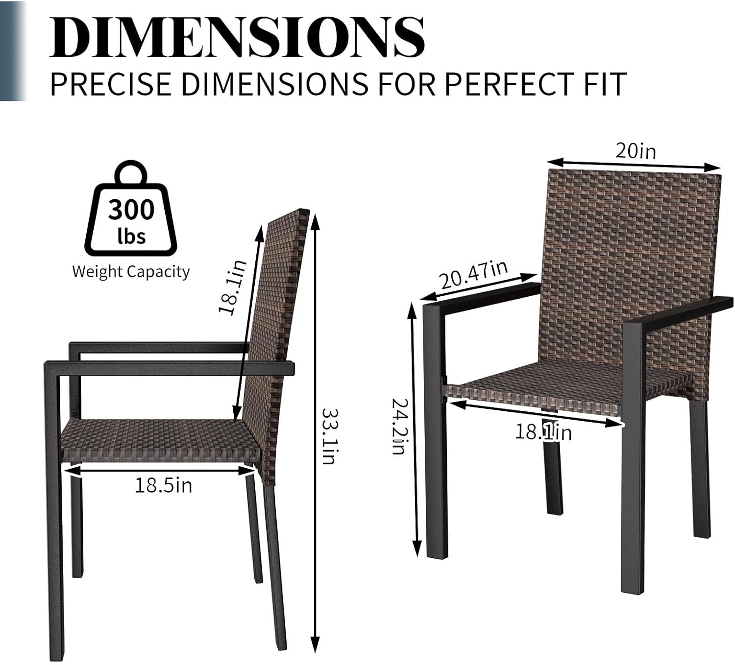 SHGJ&SOFT Set of 2 Wicker Chair, Stackable Outdoor Dining Chair Steel Frame for Porch Camping Pool Beach Deck Lawn Garden (Brown, 2PC)