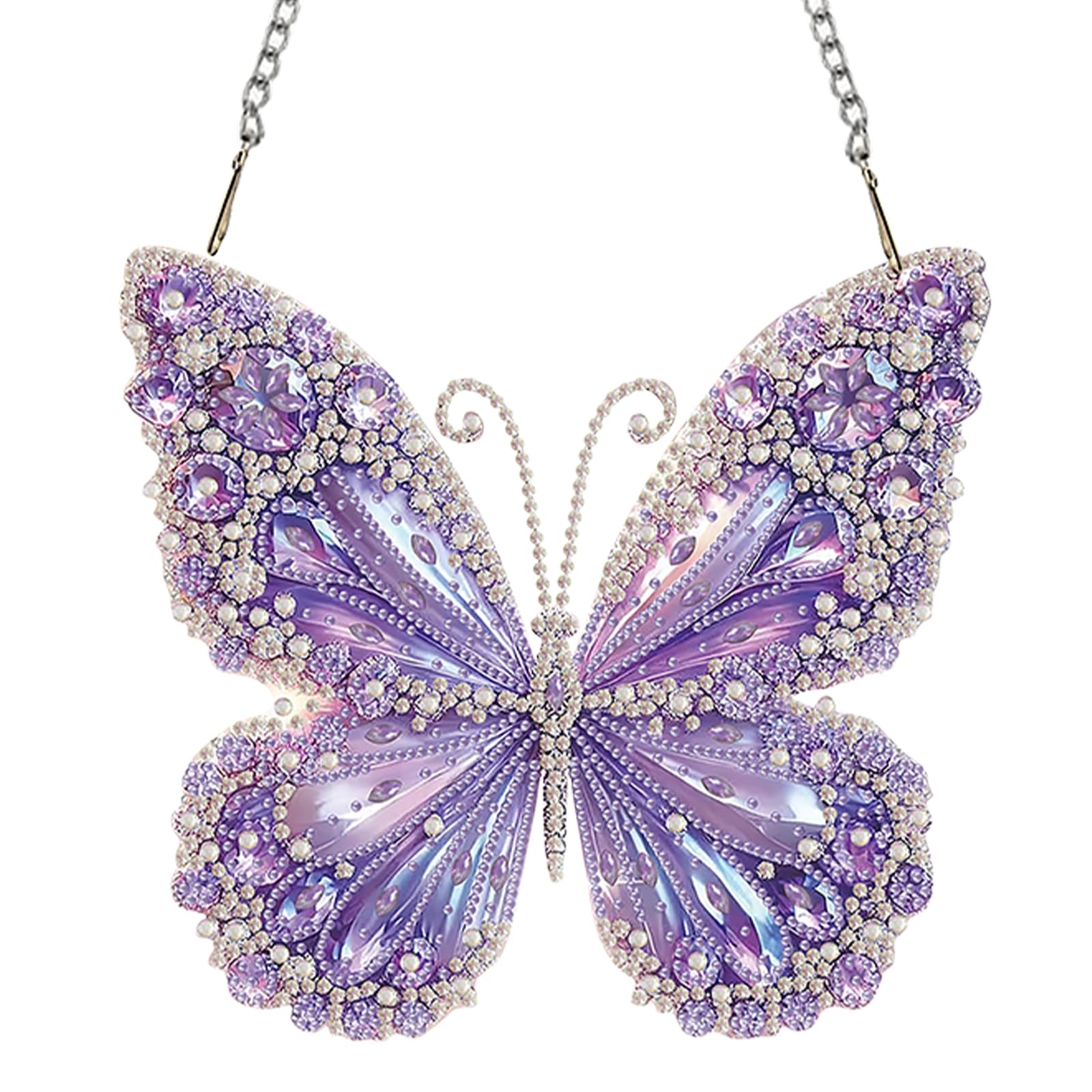 Diamond Art Suncatcher Kits for Adults,DIY Hanging Diamond Art Wind Chimes for Windows,Gem Art for Adults Window Hanging Kit for Home Garden Decoration(Purple Butterfly)