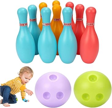 Bowl Game Set, Kids Plastic Bowling Game with 10 Pins and 2 Balls - Indoor Outdoor Party Ball Toys for Children, Family Fun Activity Set