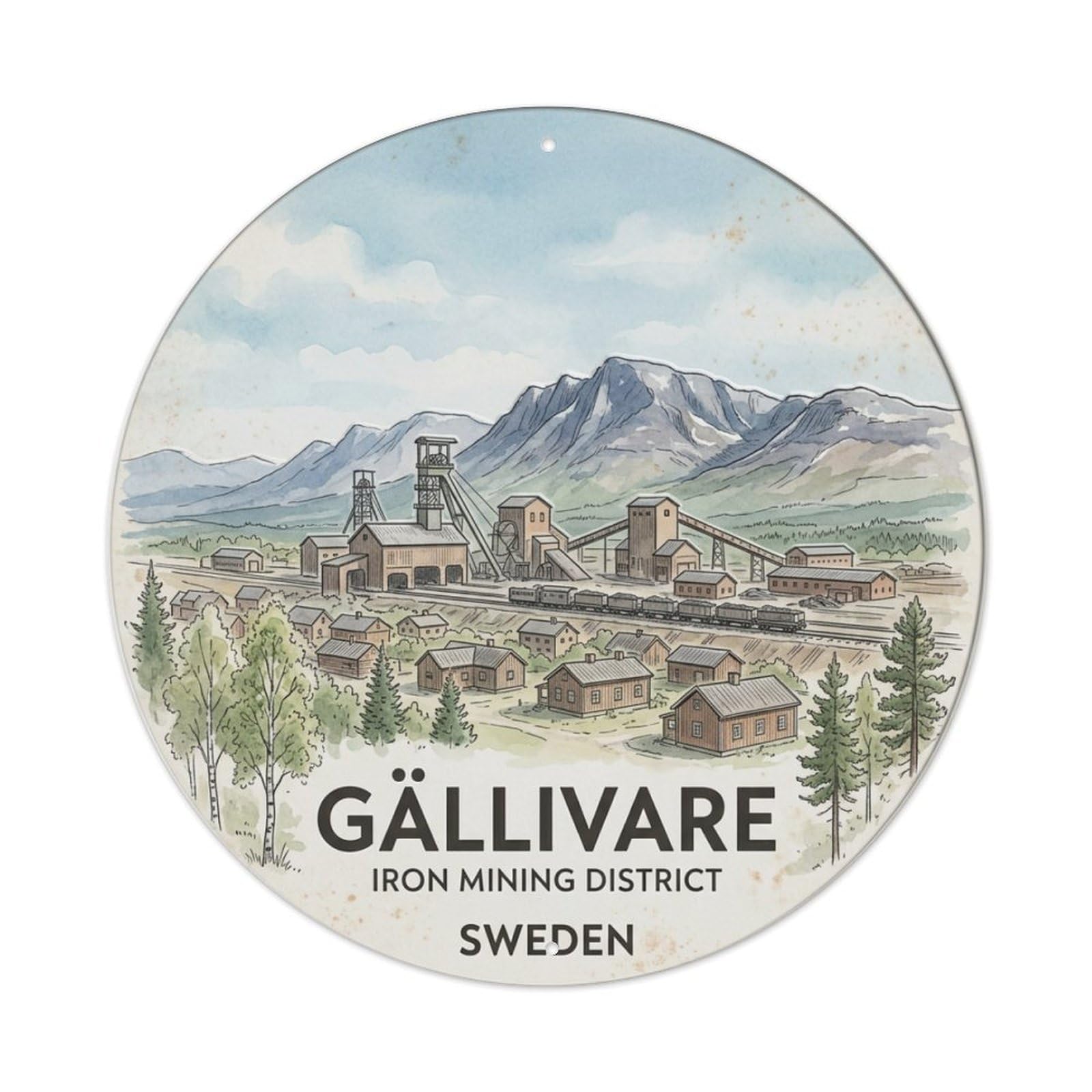 Vintage Travel Gallivare Sweden Mining Metal Tin Sign