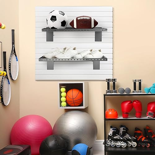 Miniatura 9 de 2 estantes perforados de pared de listones de metal, accesorios de pared de listones de metal, estantes de exhibición rectangulares para pared de