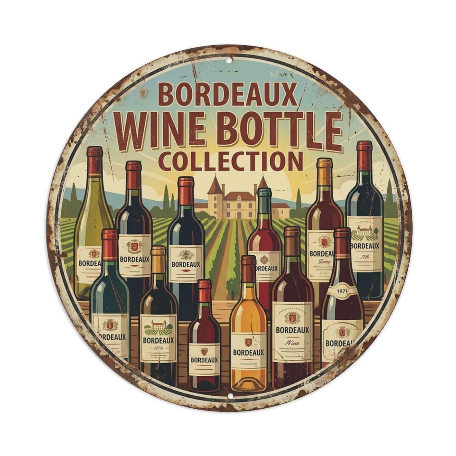 France Bordeaux Vineyard Travel Wine Bottle Collection Metal Tin Sign