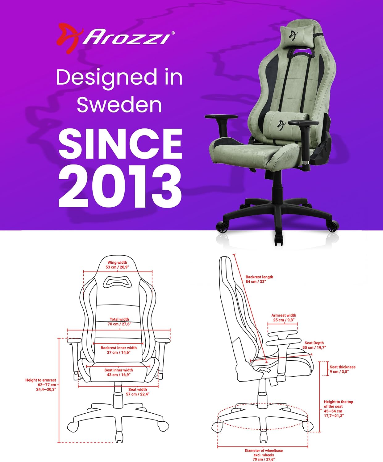 Arozzi Torretta Gaming Chair - Super Soft Ergonomic Gaming Chair for Adults Adjustable Backrest with Neck & Lumbar Pillows - Swedish Design Home Office Setup Professional Computer Chairs, Forest