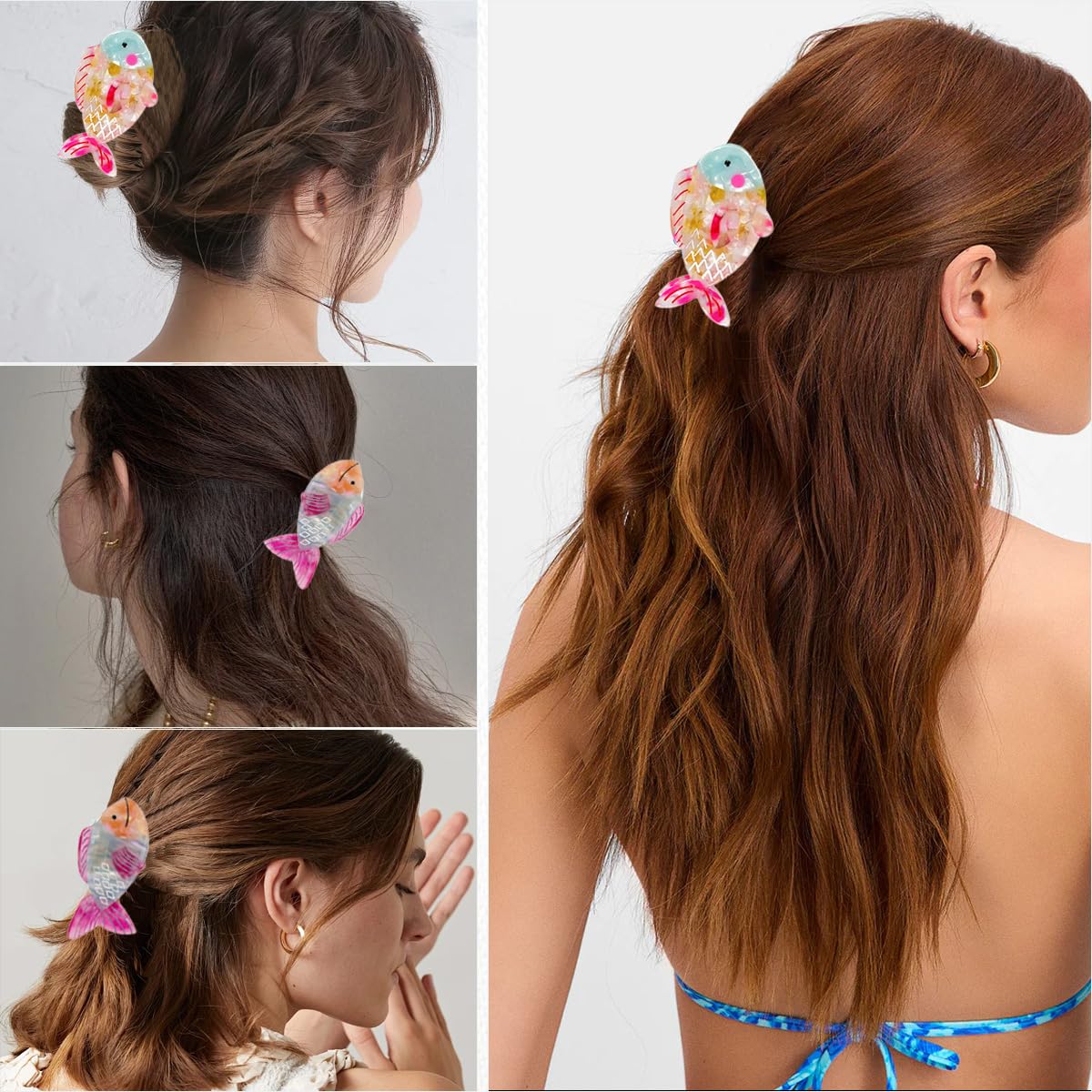 2 PCS Acrylic Fish Hair Claw Clip Large Unique Fish Tail Hair Clips Fashion Nonslip Hair Catch Barrette Cellulose Acetate Hair Clamps Ocean Animal Hair Accessories for Woman Girls Thick & Thin Hair - Image 7