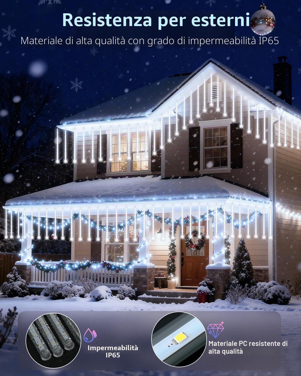 PEMOTech Luci natalizie per esterni, 16 tubi 576 LED da 16 pollici, luci per doccia meteorite all'aperto, luci impermeabili a ghiacciolo, Luces Navideñas para Exteriores, bianco, 15,2 m per albero di