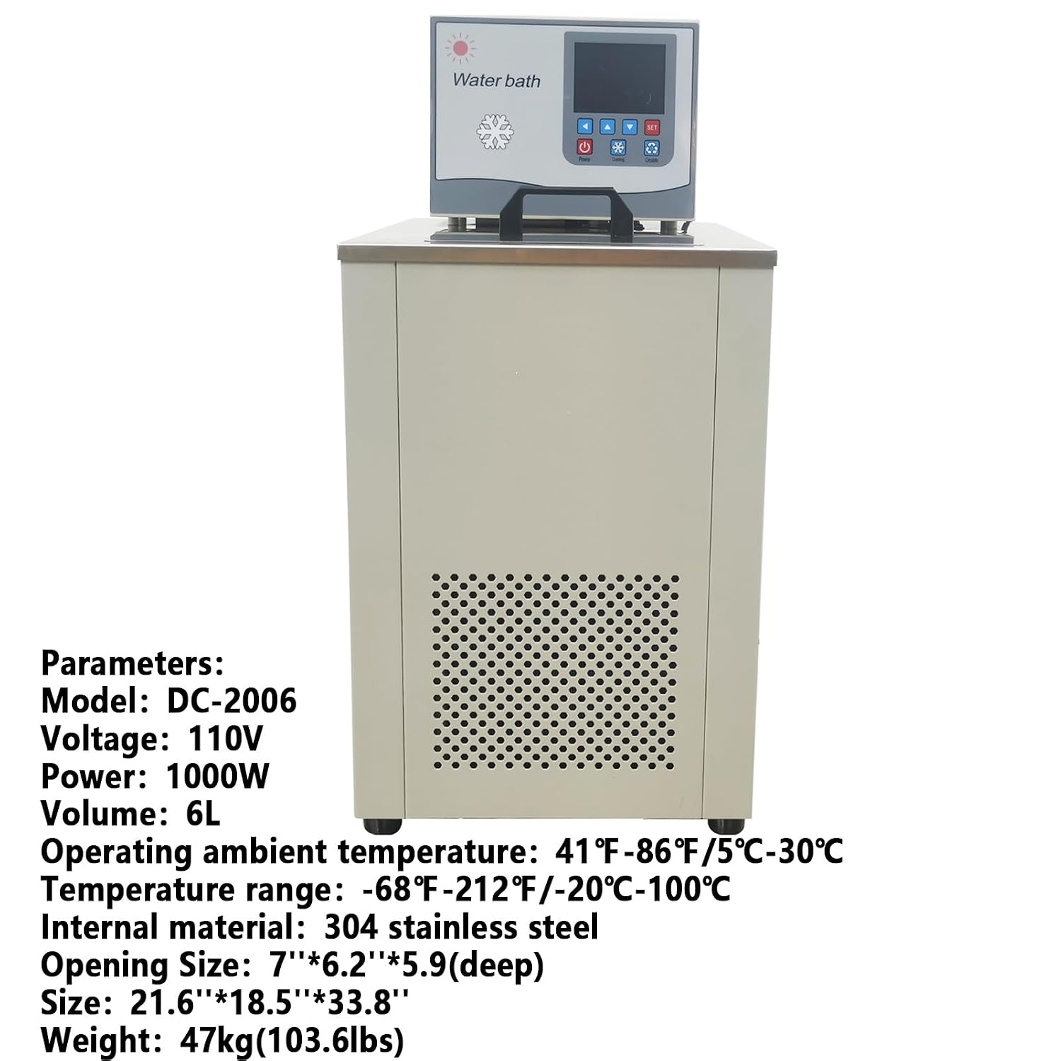 Low Temperature Cooling Liquid Circulator 6L Circulator Pump Chiller -68℉-212℉ Lab Recirculating Water Bath Recirculating Machine Water Liquid Bath Cooling Circulator Pump Chiller
