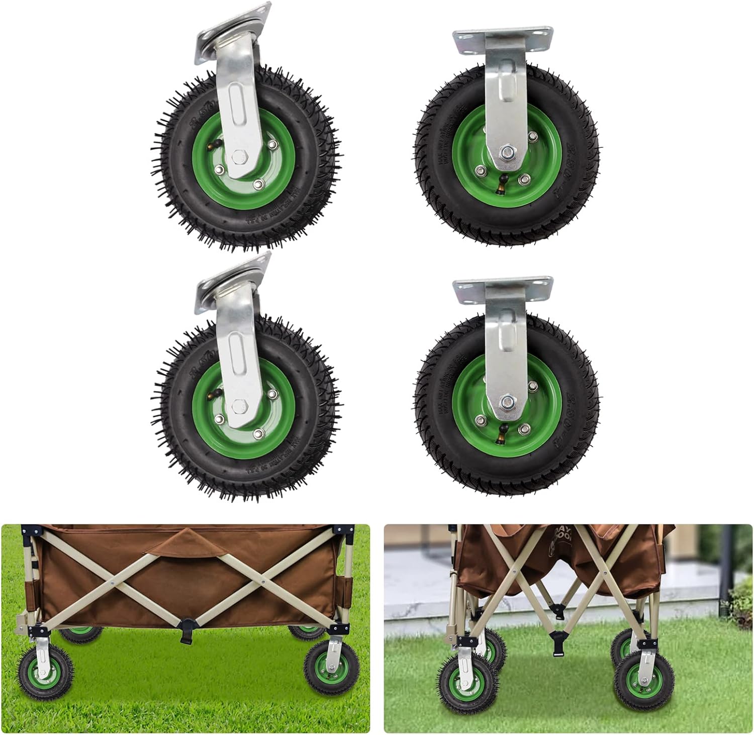 4Pcs Caster Wheels, 8" Pneumatic Air Tire Casters 2 Rigid + 2 Swivel HD Farm Cart Wheels Large for Any Standard Wooden Pulley or Cart, Furniture, Wooden Furniture, Tool Boxes