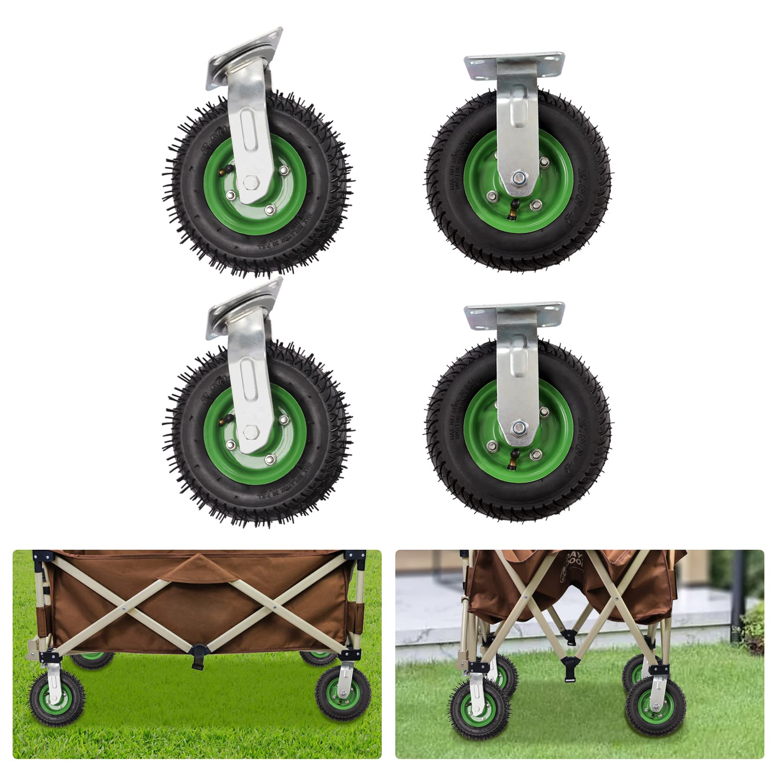 Verizcc 8 Inch Inflatable Caster Wheels Rubber Tire with Precision Ball Bearings, Load Bearing Pneumatic Casters for Garden Carts & Tool Boxes