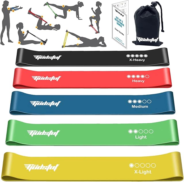 Güdstuf Resistance Bands [Set of 5] Pocket Gym with Carry Case. Skin Friendly Exercise Bands for Yoga, Pilates, Strength Training, Physiotherapy, and Injury Rehabilitation.