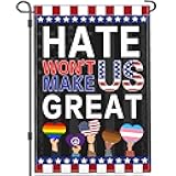 Yesuavt Hate Wont Make Us Great Garden Flag Peace Diversity Equity Inclusion Pride Yard Garden Signs Flags for Outside 12x18 Double Sided Resist Political Protest Signs Flag Outdoor House Decor