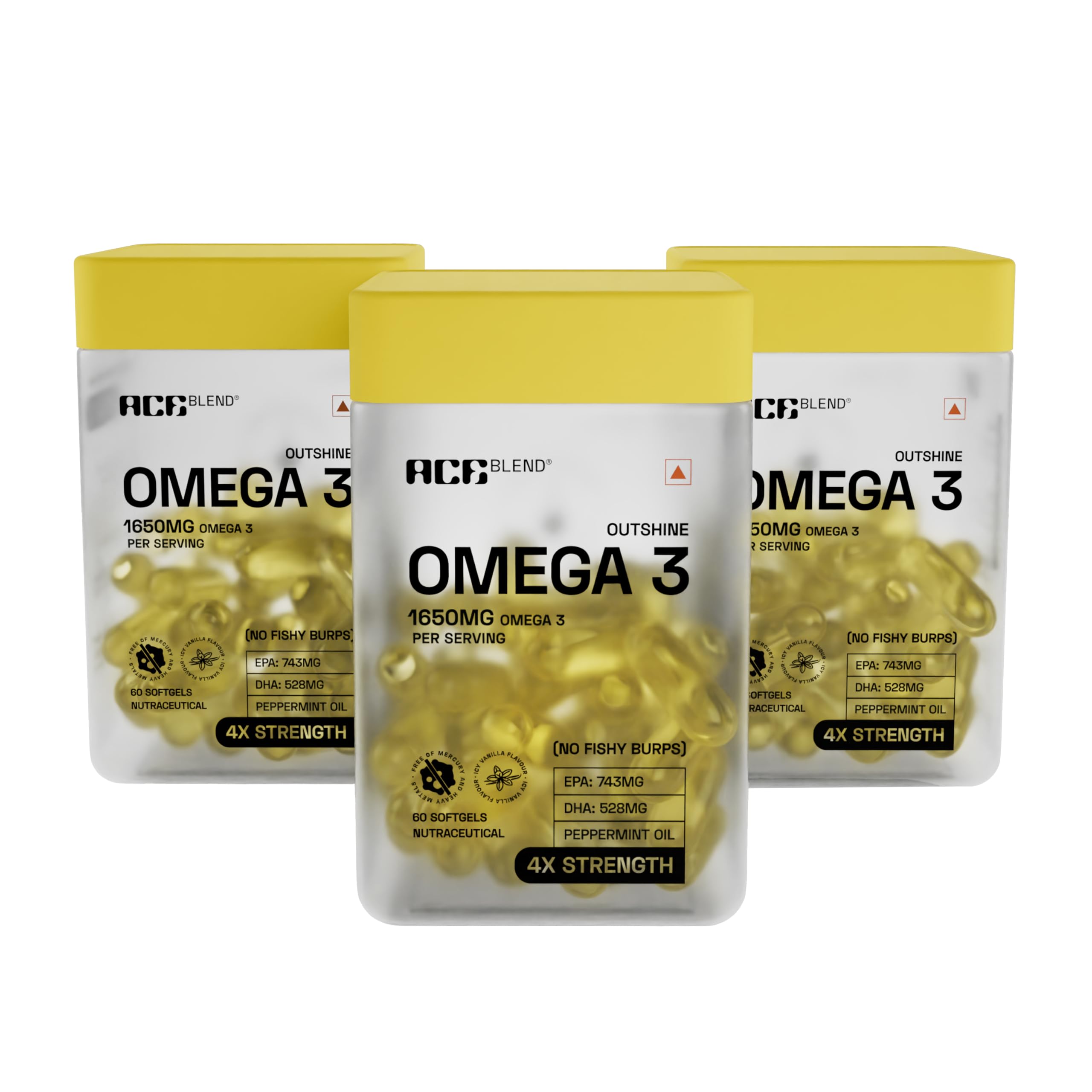 Ace Blend Outshine Omega 3 Fish Oil Capsules (180 Softgels) | 1650 Mg with 743 EPA & 528 DHA | 2 capsules for 4X Strength | No Fishy Burps | Supports ...