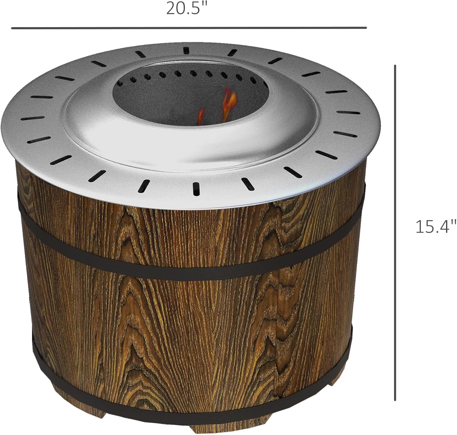 Outsunny Smokeless Fire Pit with Fireproof Mat, 20" Barrel Style Portable Wood Burning Firepit, Magnesium Oxide Low Smoke Camping Bonfire Stove for Backyard, Patio, Picnic, Brown
