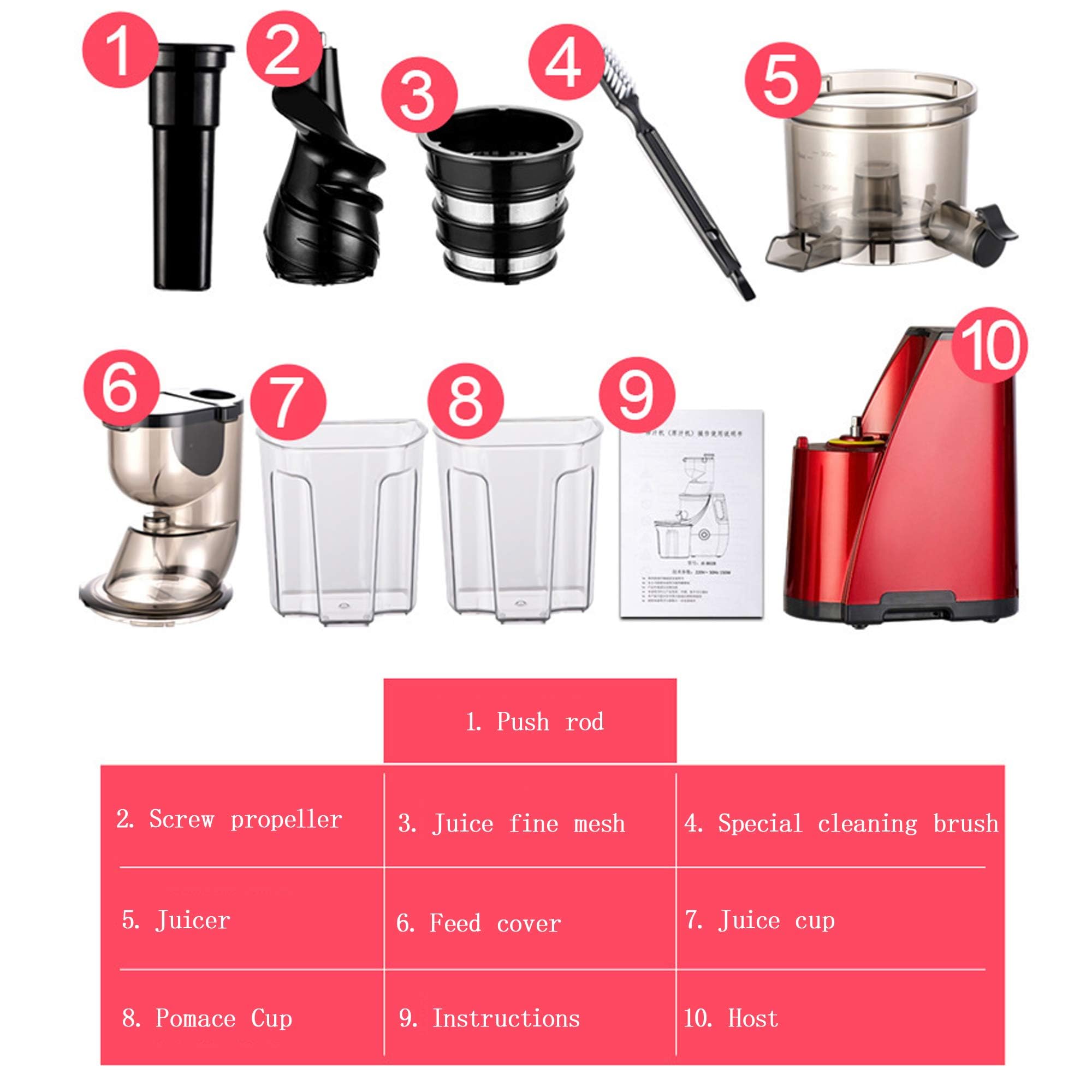 UMJIGF 150W Commercial Electric Slow Juicer, Masticating Juicer Machine with Quiet Motor, Non-Drip Spout, Easy to Clean,Gold