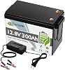 TCBWORTH 12V 300Ah LiFePO4 Battery, Built-in BMS, 3840Wh High Capacity, 3000-7000 Cycles, 10 Years, Over Current Protection, Short Circuit Protection, Emergency Power Source, Fish Detector, Kids Car, Solar System, Camping, Camper, Boat RV Sub-Battery, Off-Grid and More 12V 300AH Charger