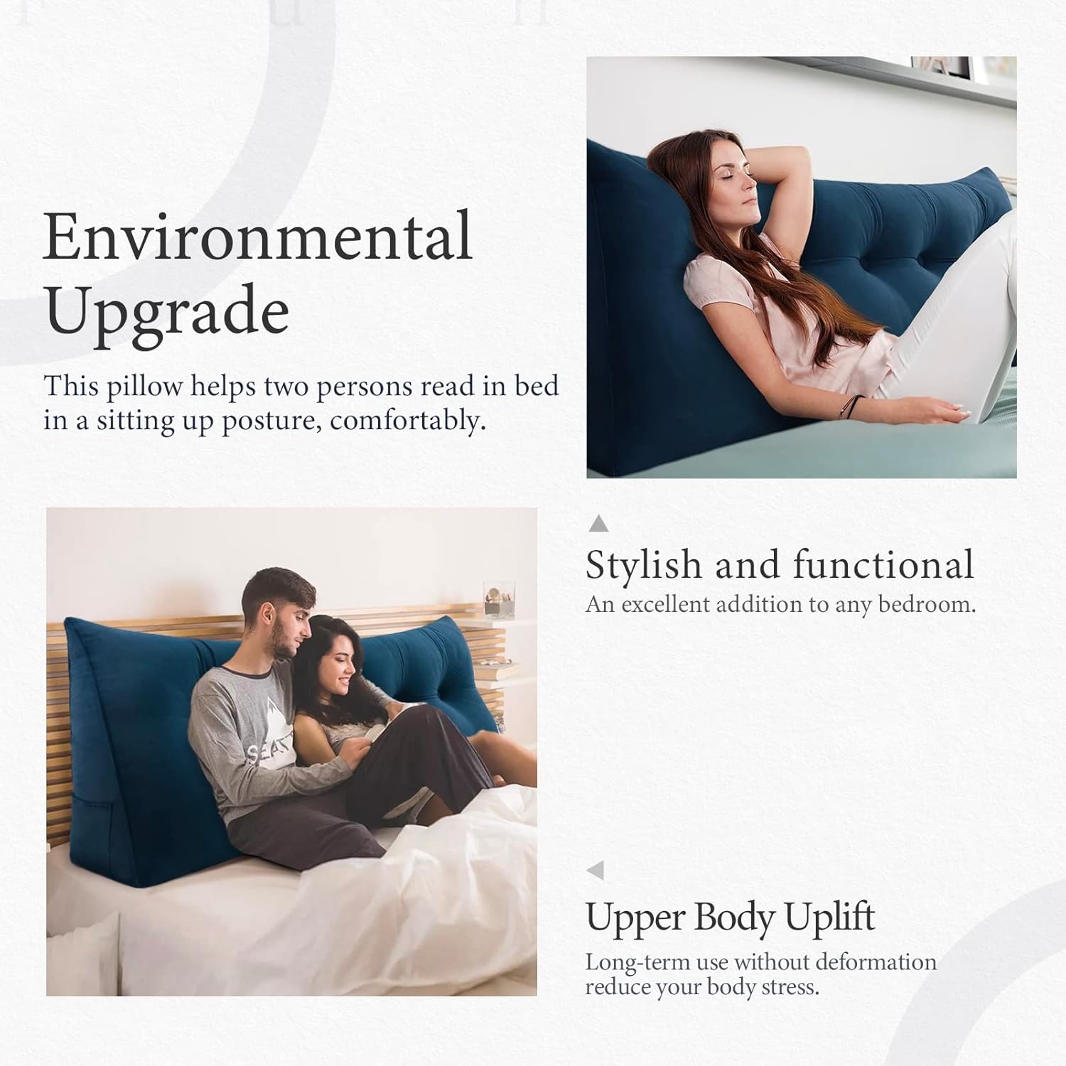 Triangle Headboard Pillow - 3 in 1 Large Bed Pillow as Wedge Reading Pillow, Large Couch Daybed Pillow or Positioning Support Backrest Back Cushion for Sitting in Bed Velvet King Deep Blue