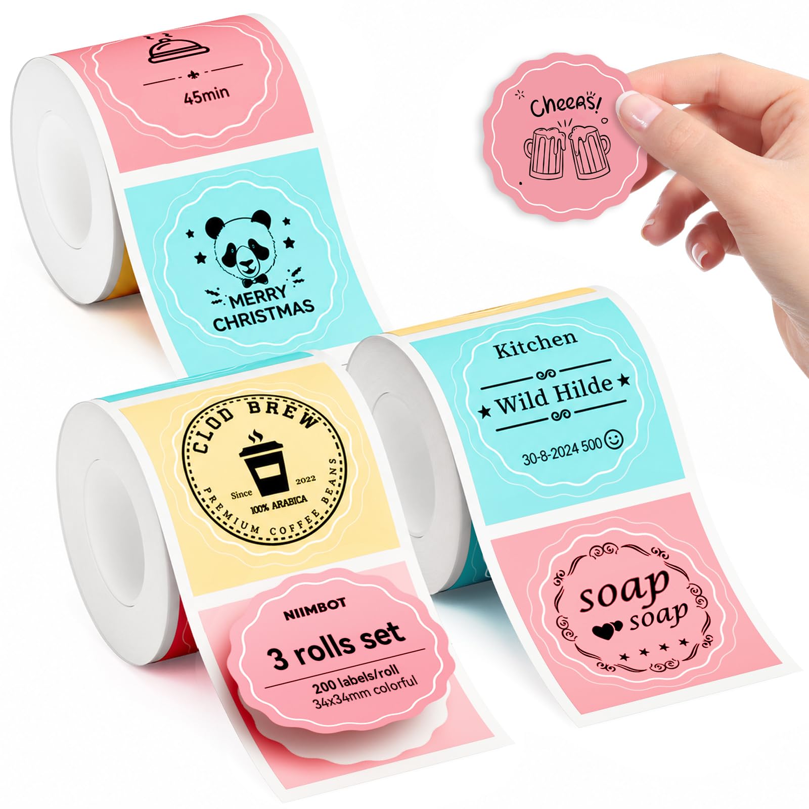 NIIMBOT Labels for B1/B2/B21/B31/B3S/K3 Sticker Printer, 34x34mm, Colorful