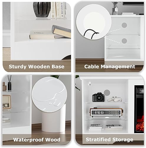 Miniatura 10 de PUKAMI Soporte de TV con chimenea de 18 pulgadas para sala de estar, centro de entretenimiento de 58 pulgadas con luces para patas, armario moderno