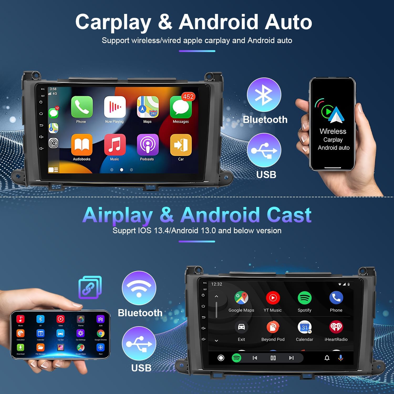 9 Inch Car Stereo Radio for Toyota Sienna 2011-2012-2013-2014 with Carplay/Android Auto, IPS Touch Screen Android 13 Car Radio with GPS Navigation Bluetooth,2+32GB