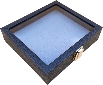 Glass Top Black Jewelry Display Case with 36 Slot Grey Ring Display Insert