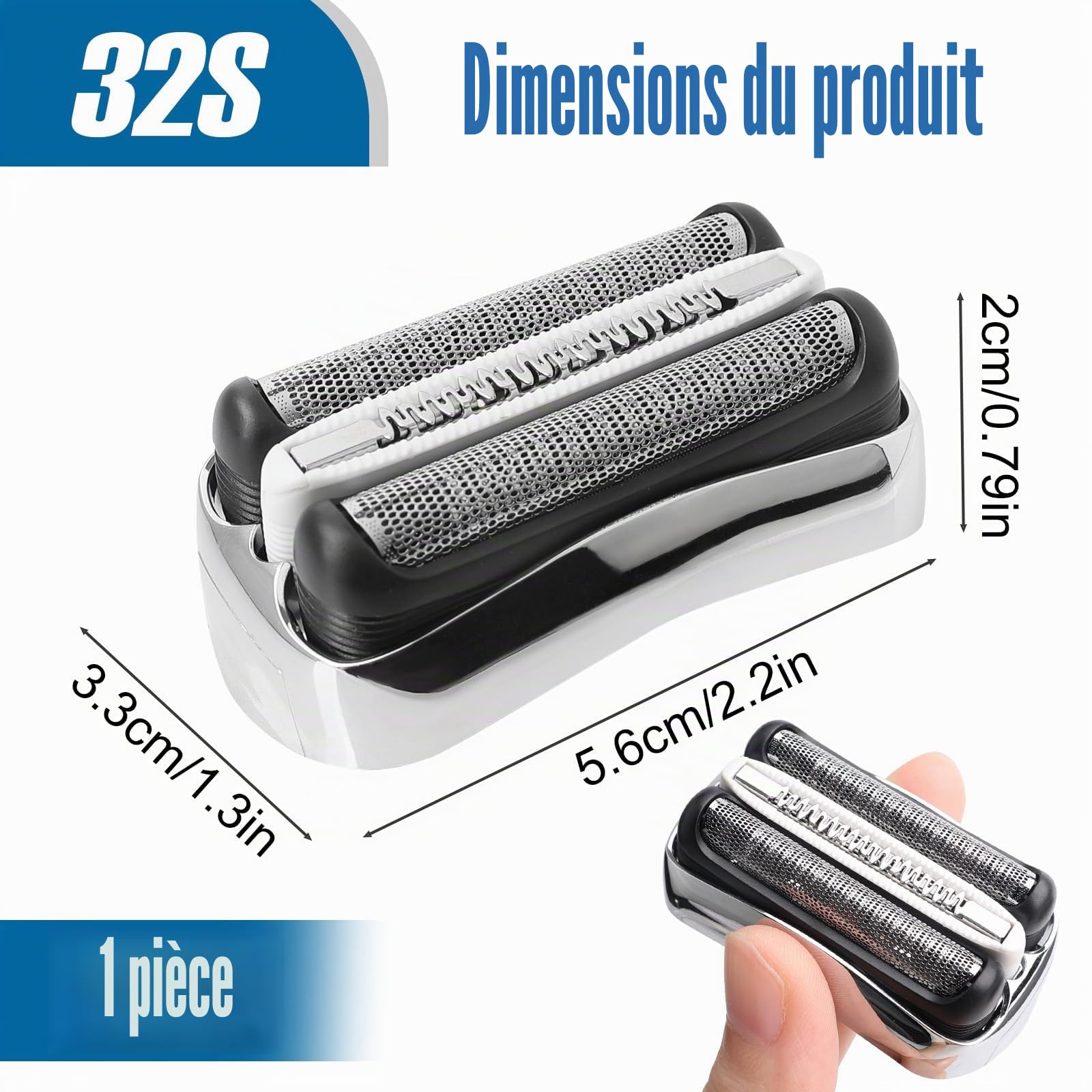 32S Series 3 Tête de rechange compatible avec tous les rasoirs Braun S3, S3 32S Foil & Cutter, feuilles de rasoir électriques humides et sèches pour 3010s, 3040s, 3080s, 310s, 320S, 330S, 340S, 380S