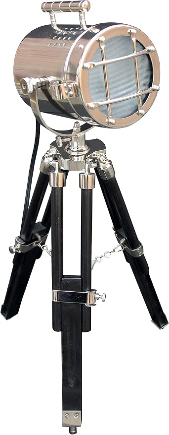 collectiblesBuy Vintage Mini Studio Spotlight Desk Lamp Nautical Style with Adjustable Black Wooden Tripod Retro Film Light for Home Office Lighting Decor