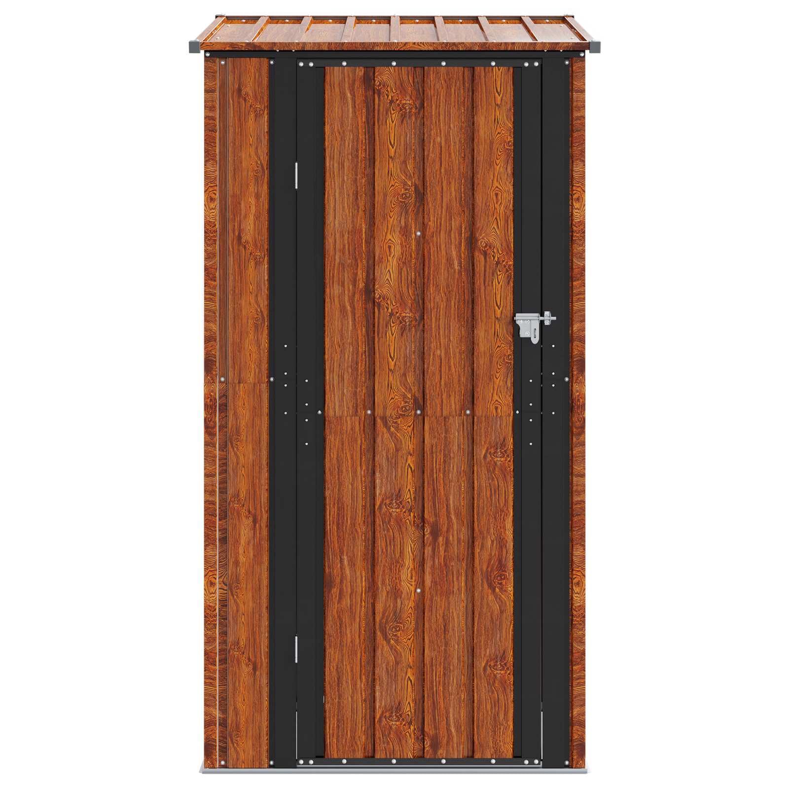 Caseta de jardín de metal 103 x 74 x 200 cm marrón con cerradura y techo inclinado para exteriores