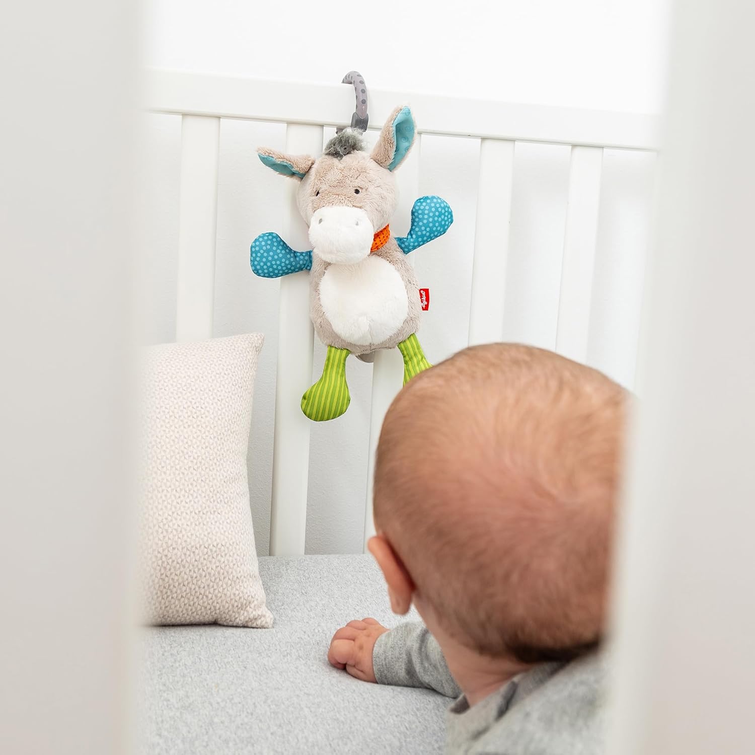 SIGIKID 42891 Mini Donkey Music Box with Soft Melody for Sleeping with Changeable Mechanism for Babies and Children from Birth, Multi-Colour, 20 cm