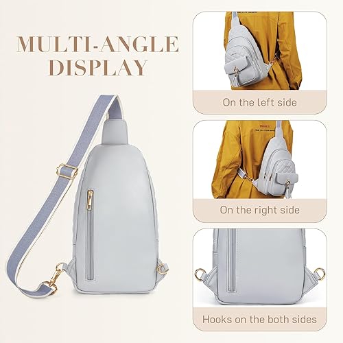 Miniatura 7 de Missnine Riñonera acolchada de piel sintética para mujer, bolsa cruzada de moda, bolsa de pecho, senderismo, ciclismo, viajes, con borla