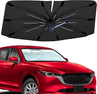 Windshield Sun Shade Umbrella for Mazda CX-5 2017-2025, Foldable Sunshade for Car Front Window, 360 Rotation Automotive Interior UV Protection for Outdoor Parking, Keep Car Cool