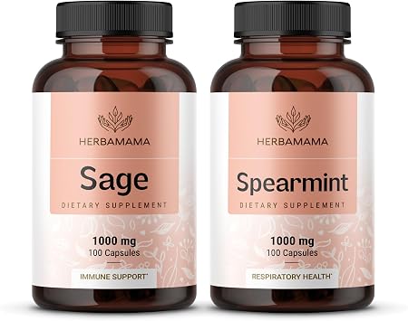 HERBAMAMA Sage and Spearmint Kit - Bundle of Sage Leaf Capsules & Spearmint Leaf Capsules - Vegan, Non-GMO, Gelatin-Free - 2 Pack
