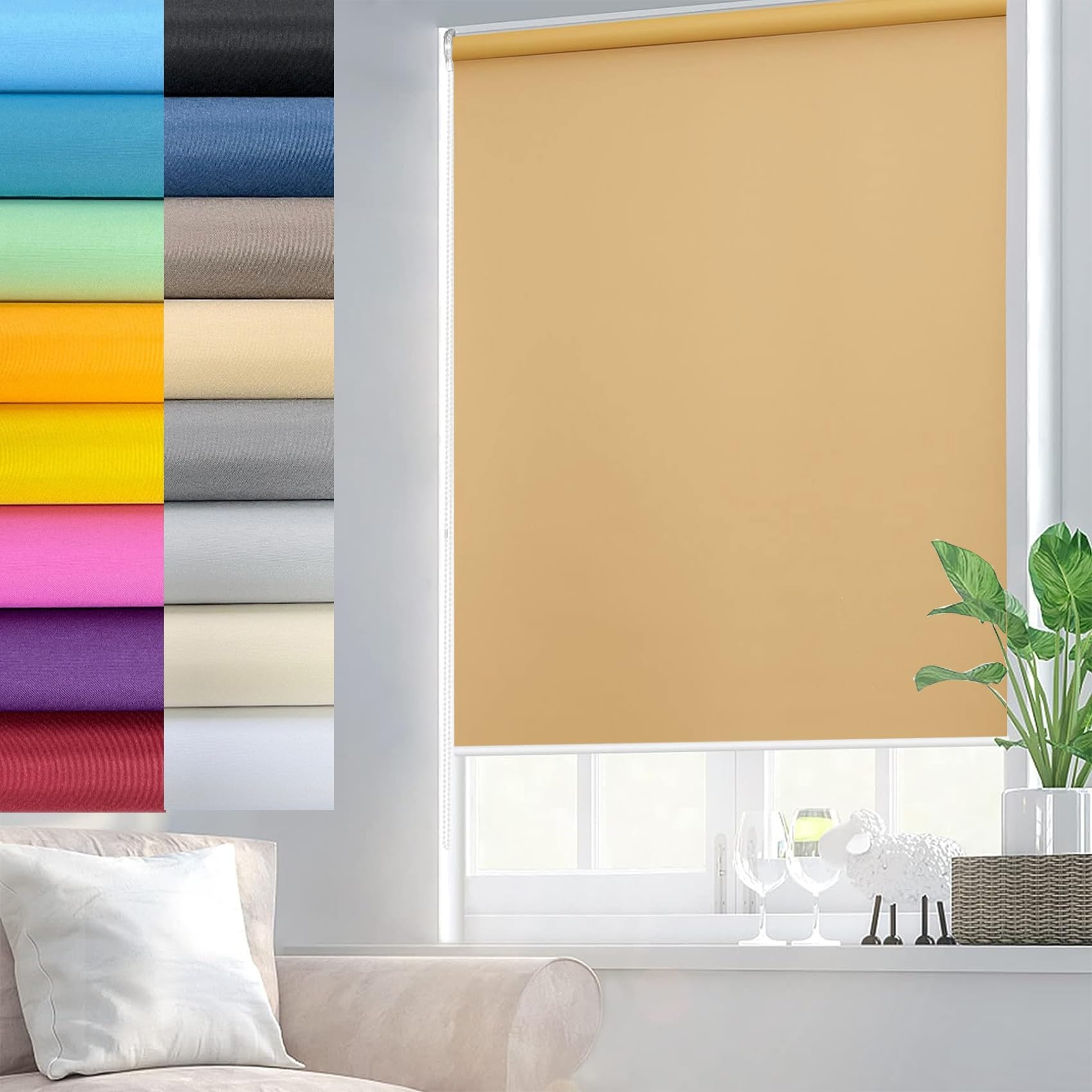 Sleeptight Portable Blackout Blind 50 x 120 cm Multiple Colours and Sizes Roman Shade Blind Fittings Included for Window and Door, Sand yellow