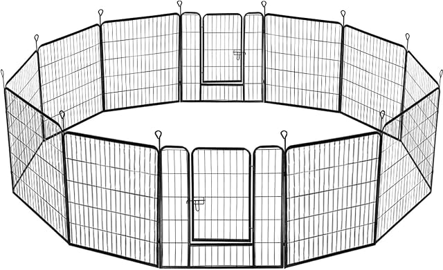 Yaheetech Heavy Duty 12 Panel Pet Playpen Dog Exercise Pen Cat Fence Black 80 x 80cm